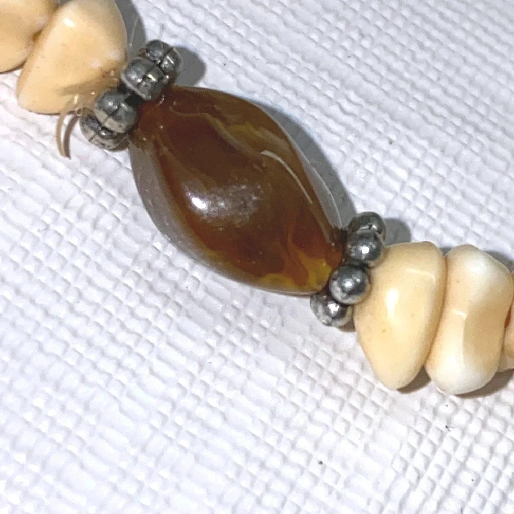 Beaded Stretch Bracelet Brown Seed Beads Cream‎ Beads Stretchy